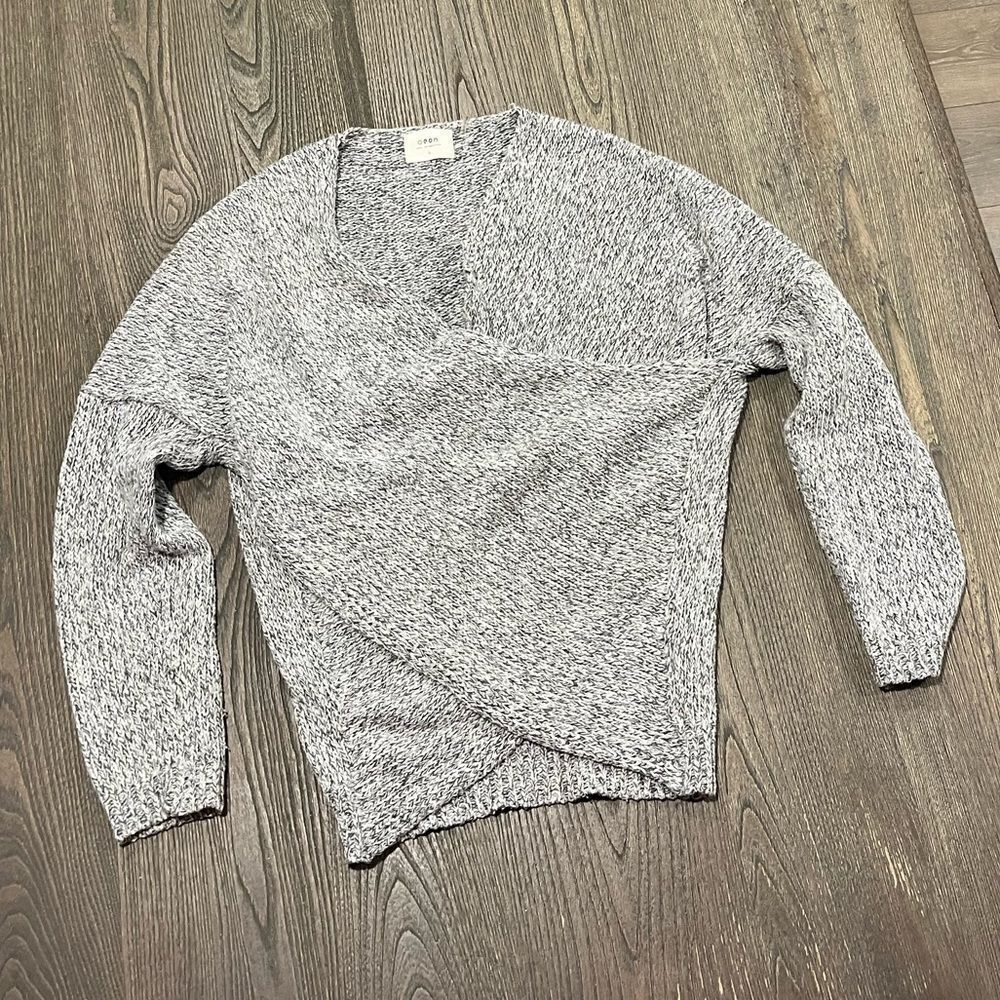 Aeon Los Angeles Sweater Wrap Front Knit Long Sleeve V-Neck Heather Gray S